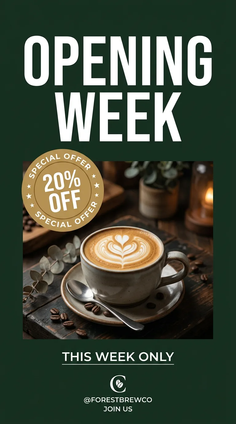 Coffee shop opening week promo
