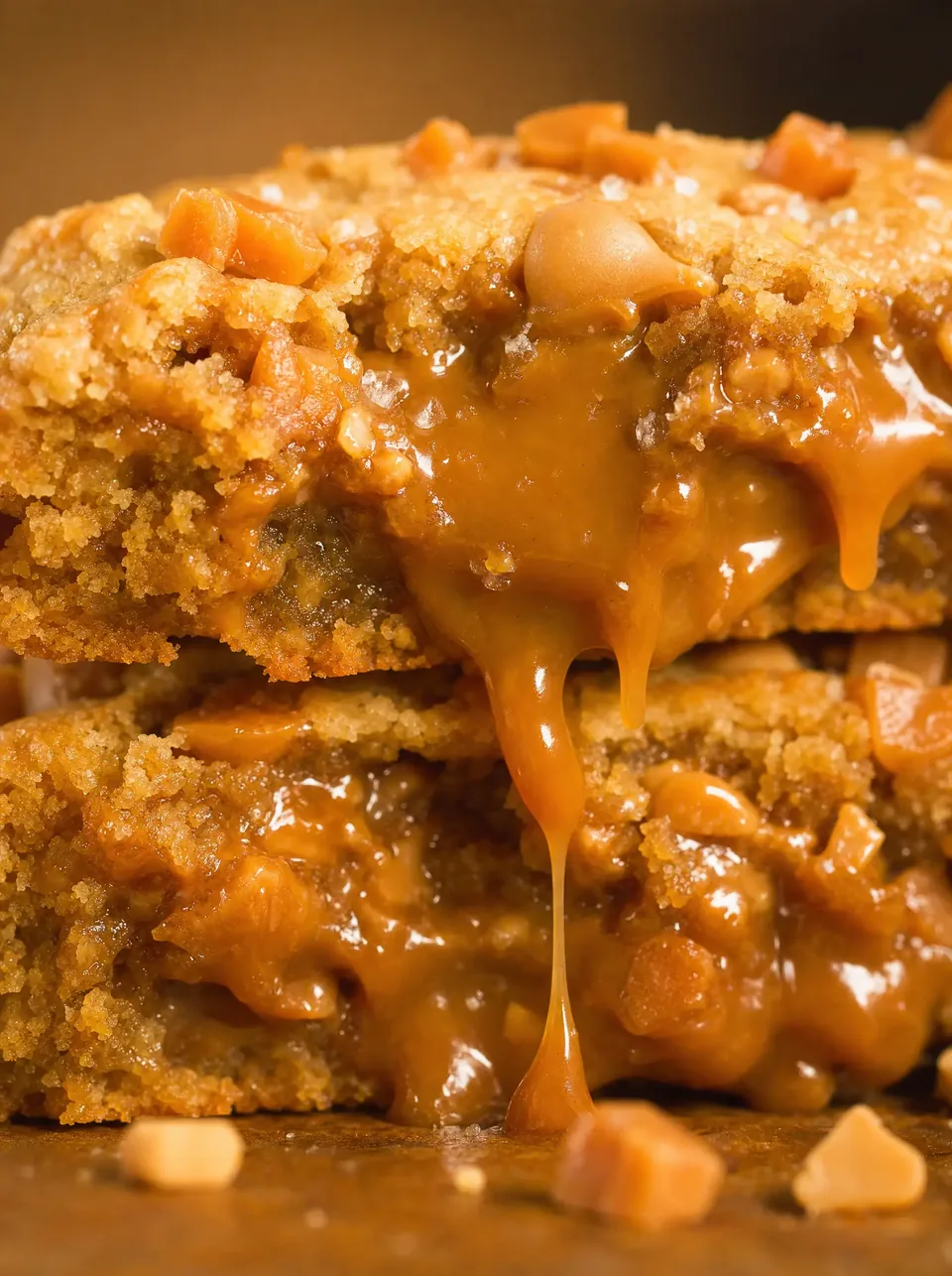 Salted caramel cookies stacked